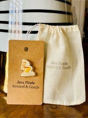 Java Pirate Apparel & Goods Signature Logo Pirate Parrot Coffee Brooch Pin